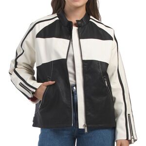 Women's Black and White Moto Jacket